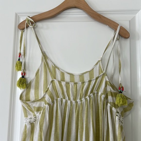 Cynthia Rowley Green Striped Dress/Beach Cover w Convertible Tassel Ties - Picture 9 of 12